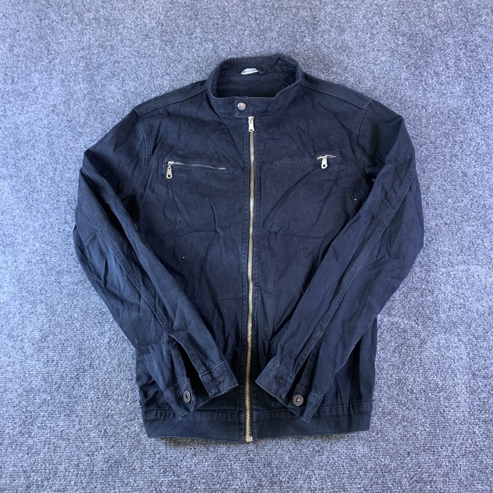 Denim Therapy Jacket Mens Medium Black Utility Racing Riding Mock Neck Full Zip